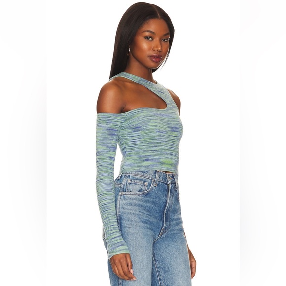 Camila Coelho Aideen Cut Out Knit Top in Blue Spacedye from REVOLVE - Picture 2 of 9